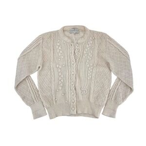 Vintage Peruvian Connection Alpaca Floral Cable Knit Cardigan Sweater XL